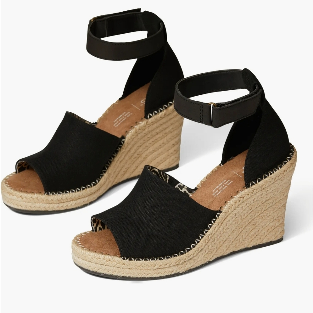 TOMS Black Marisol Espadrille Wedge Sandal